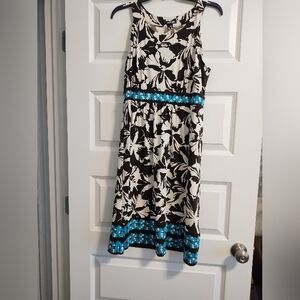 Floral Sleeveless Dress with Blue Accents